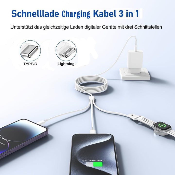 3 in 1 Ladekabel für Apple Watch und iPhone,Original iPhone Kabel USB C 2m mit Ladegerät,Typ C Adapt