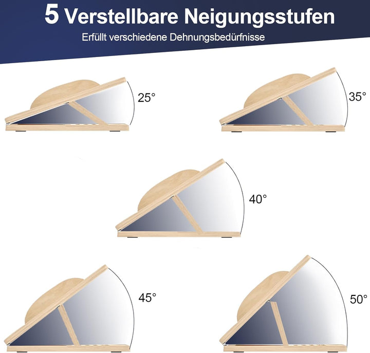 Wadendehner Schrägbrett aus Holz, 3 in 1 Stretch Board Balance Board mit 5 Winkeln und Tragegriff, K