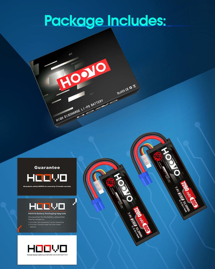 HOOVO 2S LiPo Akku 7,4V 7200mAh 80C RC Batterie Hardcase mit EC5 Stecker Batterie Ersatzakku für RC