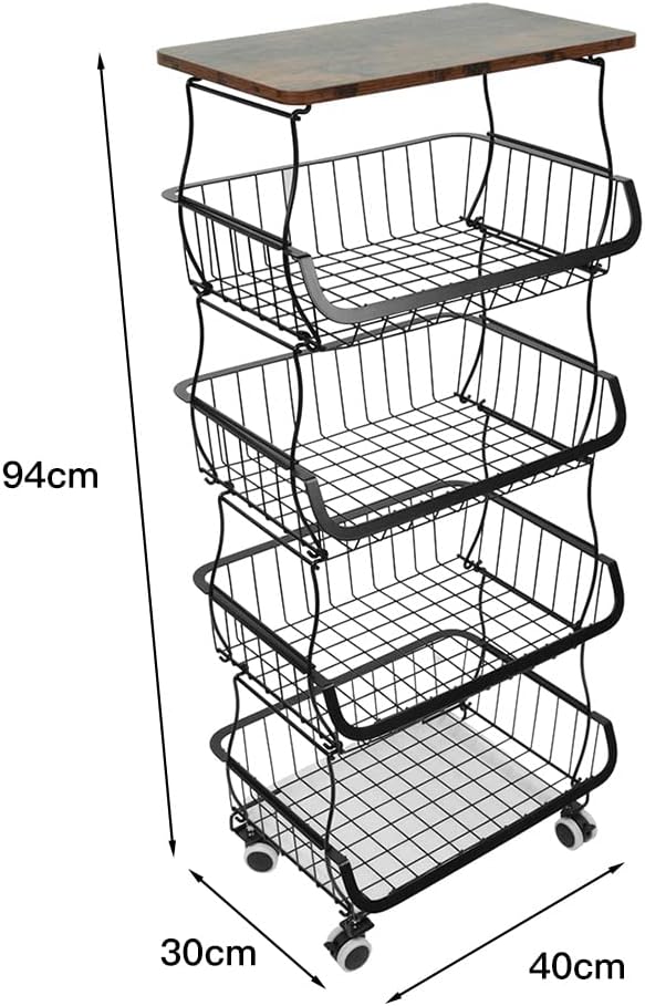 homewell 4-stufiger Gemüsekorb Obstkorb aus Kohlenstoffstahl, für Brot, Gemüse, Snacks und Obst, Pla