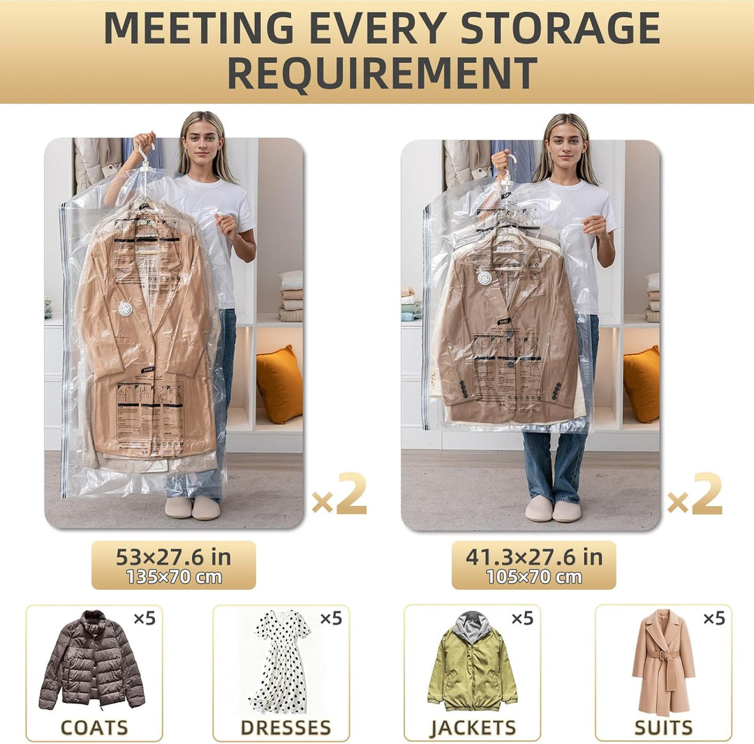 TAILI Hängend Vakuumbeutel Mit Kleiderhaken - Aufbewahren von Jacken, Anzüge und Kleid-Maximieren Si