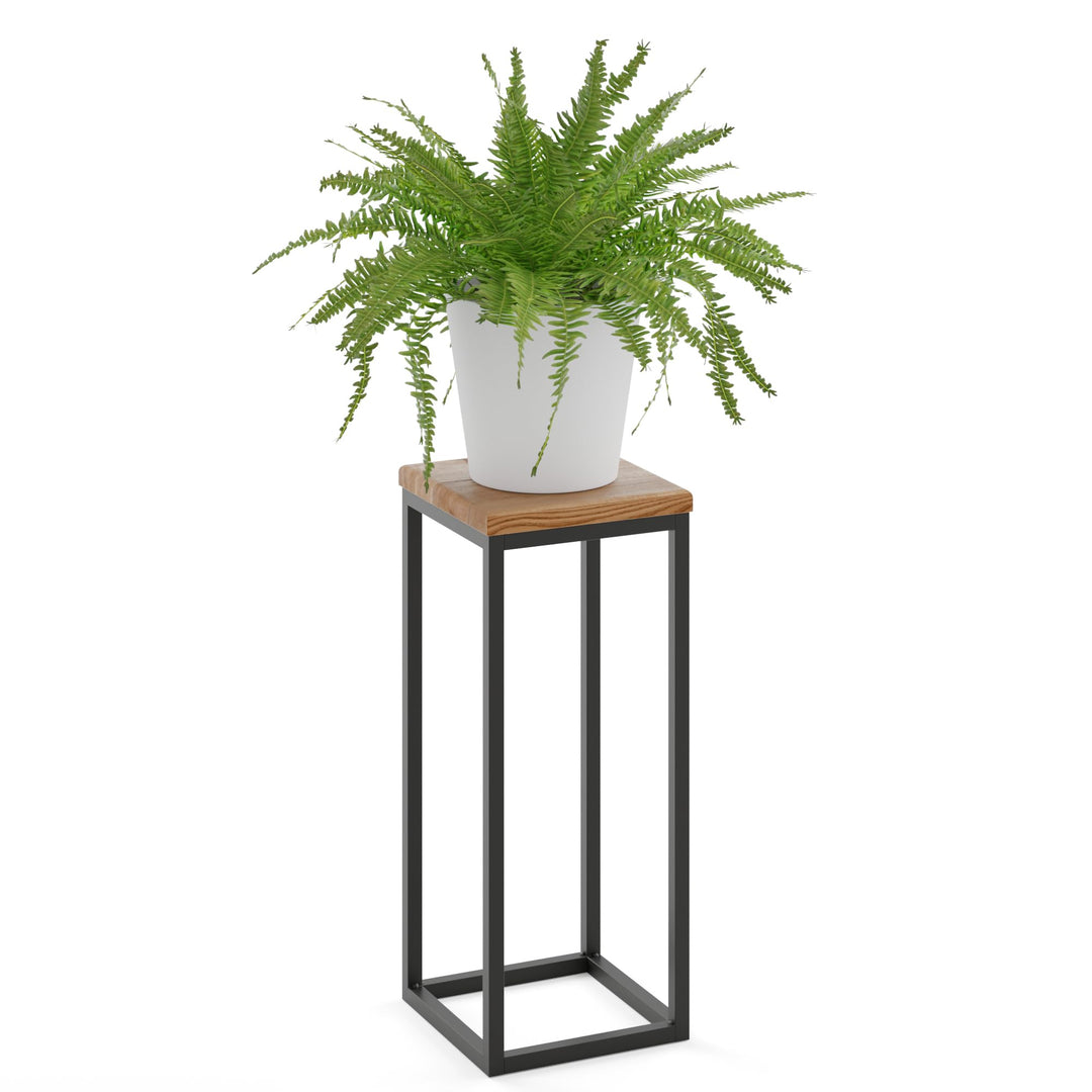 LAMO Manufaktur Blumenständer Metall Schwarz | Pflanzenständer Holz mit Dunkel Farbe | Blumenhocker
