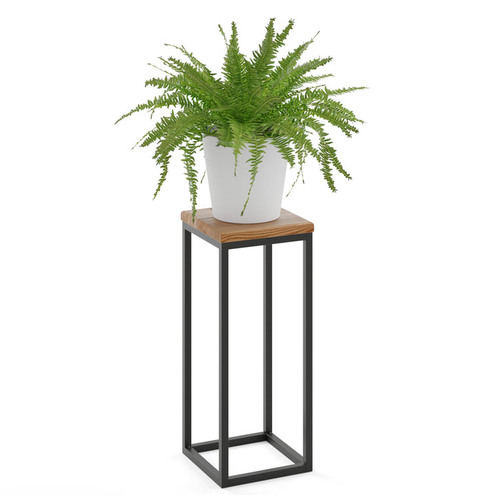 LAMO Manufaktur Blumenständer Metall Schwarz | Pflanzenständer Holz mit Dunkel Farbe | Blumenhocker