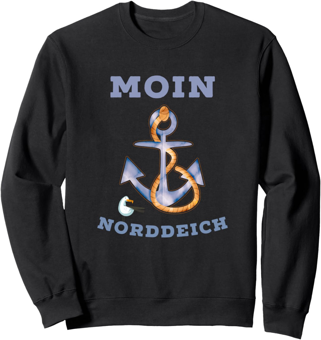 Moin Norddeich cooles Nordseeküsten Design Seemöwe und Anker Sweatshirt