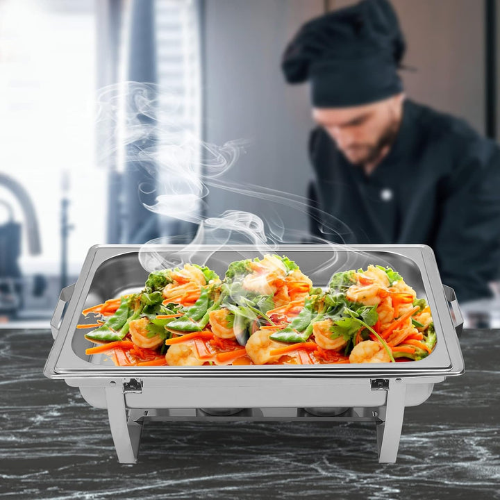 Chafing Dish, Einzelnes Fach Edelstahl Warmhaltebehälter 9.51Qt, Speisewärmer mit Klappbarer Ständer