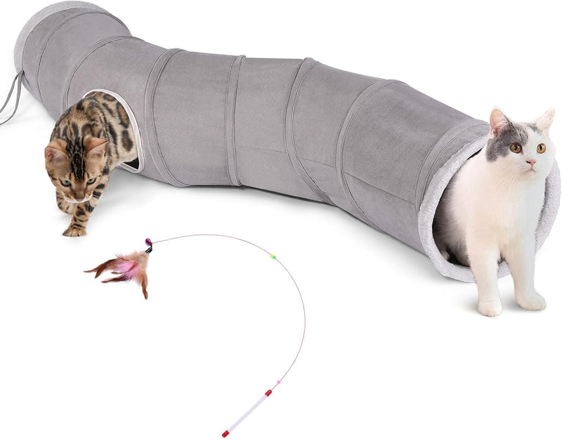 Ownpets Katzentunnel, Cat Tunnel, Katzentunnel Stoff mit Ball und Cat Teaser, Spieltunnel für Katze