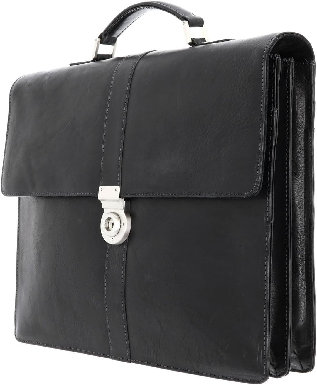 Leonhard Heyden Bergamo Aktentasche Leder 40 cm Laptopfach Schwarz, Schwarz
