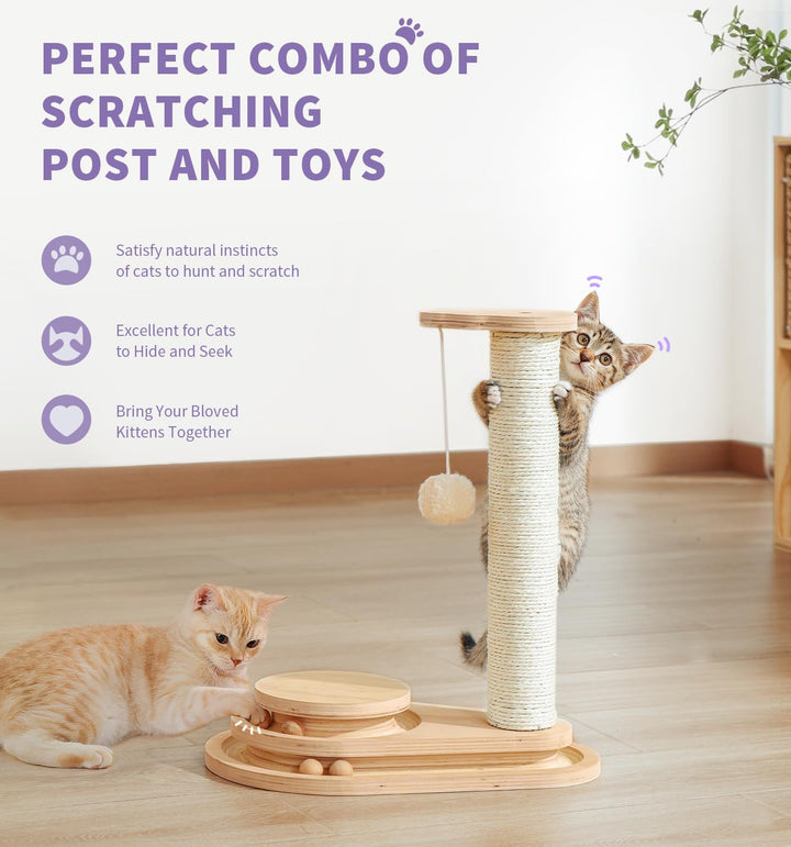 Made4Pets Kratzbaum, Katzenkratzbaum, Kätzchenspielzeug für Indoor-Katzen, Holzkugelschiene, zweilag