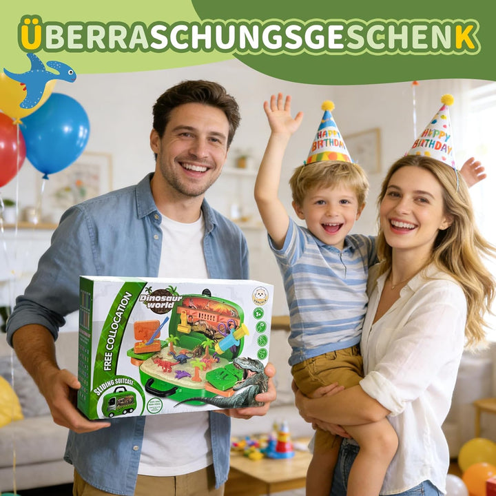 Knete ab 3 Jahre Dinosaurier Kinder Knete im Rollkoffer mit Rädern, 3D Knetwerkzeug & 8 Farben Knetm