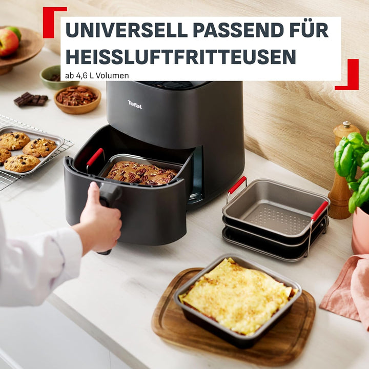 Tefal Dail'Easy 4-tlg. Heissluftfritteusen Accessoires Set, Lochblech-Tablett, Backblech, 2x Quadrat