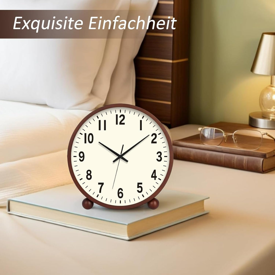 BVI BOOMERVIVI Tischuhr 21 cm, Holz Tischuhr ohne Ticken mit Lautlosem Uhrwerk, Batteriebetrieben, T