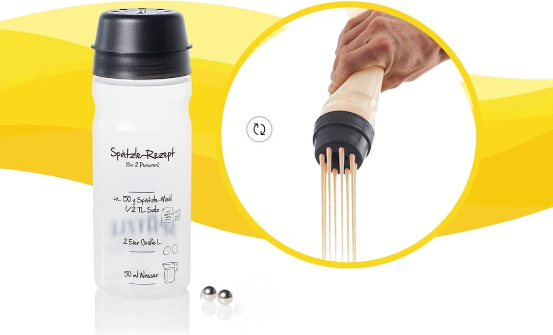 Spätzle-Shaker (ANTHRAZIT für 2 Portionen selbstgemachte Spätzle (675ml) Spätzlepresse und Mixer in