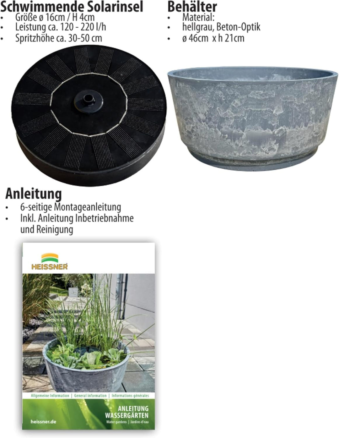 Heissner Solar Wassergarten AQUATOPIA inkl. Wasserspielpumpe - Miniteich, Dekoteich, Balkonteich