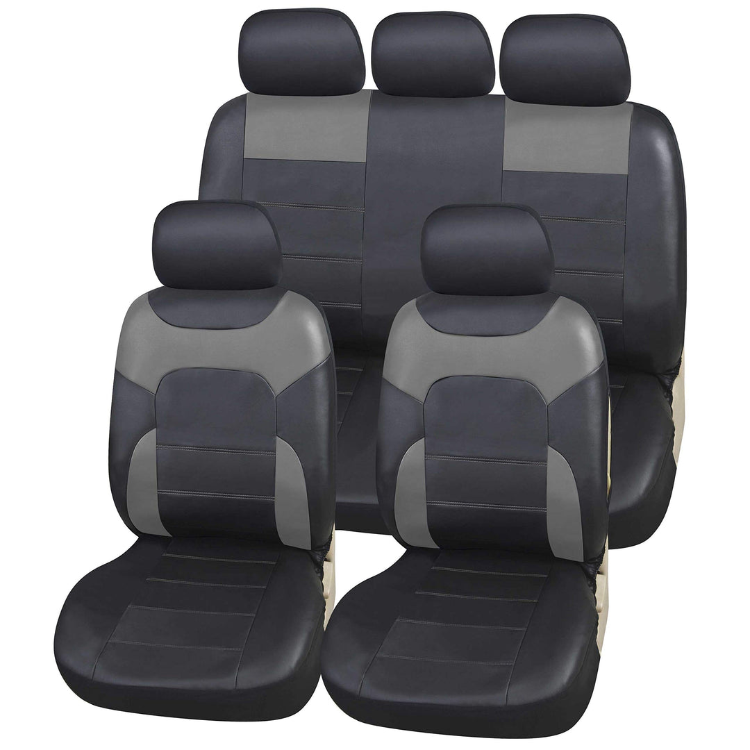 Upgrade4cars Auto-Sitzbezüge Set Leder-Optik Universal Grau | Auto-Schonbezüge Set für Sommer &amp; Wint