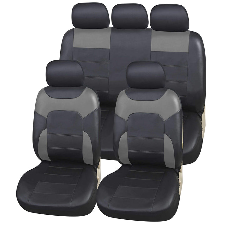 Upgrade4cars Auto-Sitzbezüge Set Leder-Optik Universal Grau | Auto-Schonbezüge Set für Sommer &amp; Wint