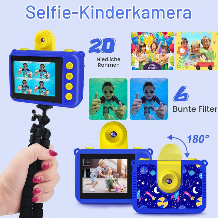GKTZ Kinderkamera wasserdichte,Unterwasserkamera-1080P Selfie Digitalkamera Fotoapparat für Kinder,
