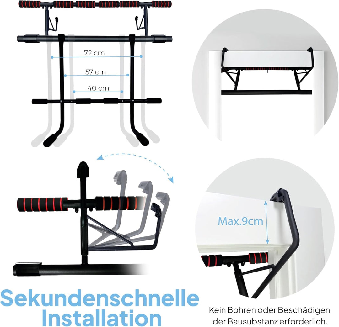 OcioDual Klimmzugstange Türrahmen mit Dip-Station Schraubenlose, Klimzugststange für Tür + Suspensio