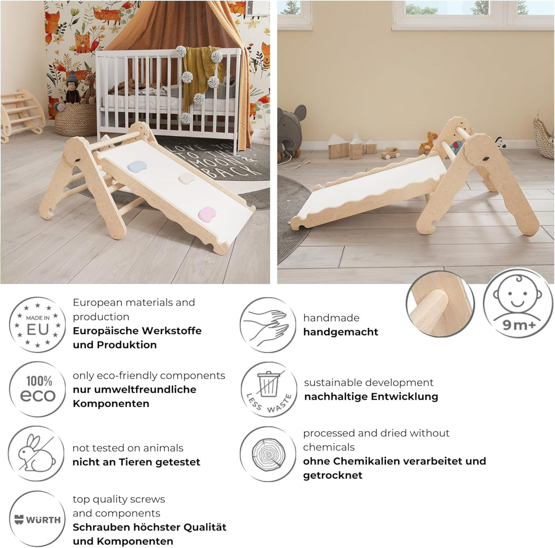 MAMOI® Klettergerüst Indoor, Kletterdreieck mit rutsche Holz, Baby Kinder Klettern, Kletterturm ruts