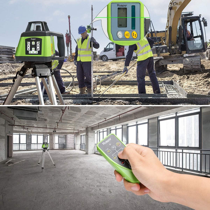 Huepar RL200HVG Rotationslaser Kit Grün, Selbstnivellierend Rotary Laser Level 360° Horizontaler/Ver