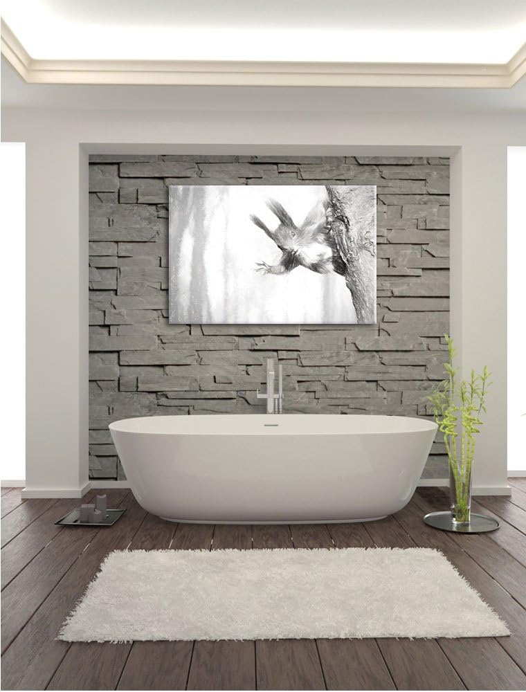 Pixxprint Neugierig rotes Eichhörnchen Kunst als Leinwandbild/Grösse: 100x70 / Wandbild/Kunstdruck/f