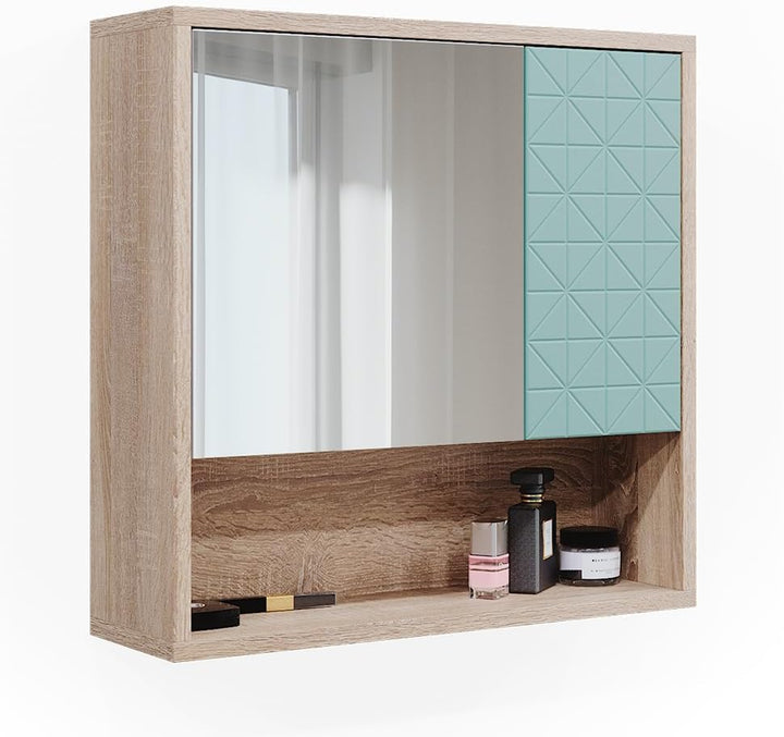 Vicco Bad Spiegelschrank Agasta, Mintgrün/Sonoma, 54 x 53 cm Mintgrün Spiegelschrank, Mintgrün Spieg