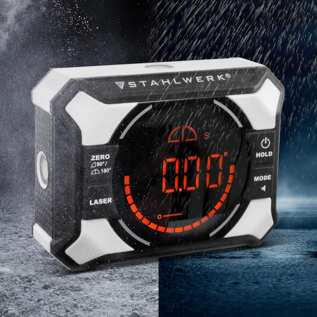 STAHLWERK Digitales Laser-Winkelmessgerät DAG-360 ST – Digitaler Winkelmesser und Level-Box, Wasserw