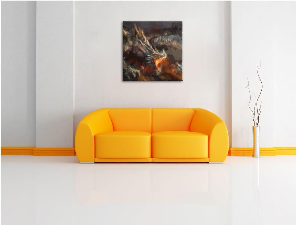 Pixxprint Kampf zwischen Mensch und Drache Pinsel Effekt, Format: 70x70 auf Leinwand, 70x70