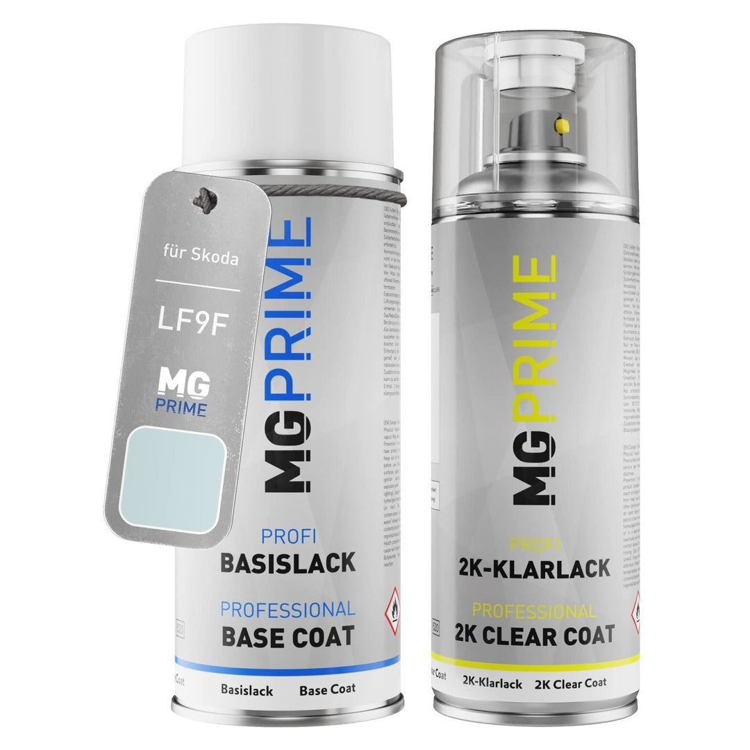 MG PRIME Autolack 2K Spraydosen Set für Skoda LF9F / J3 Laser White/Laser Weiss Basislack 2 Komponen