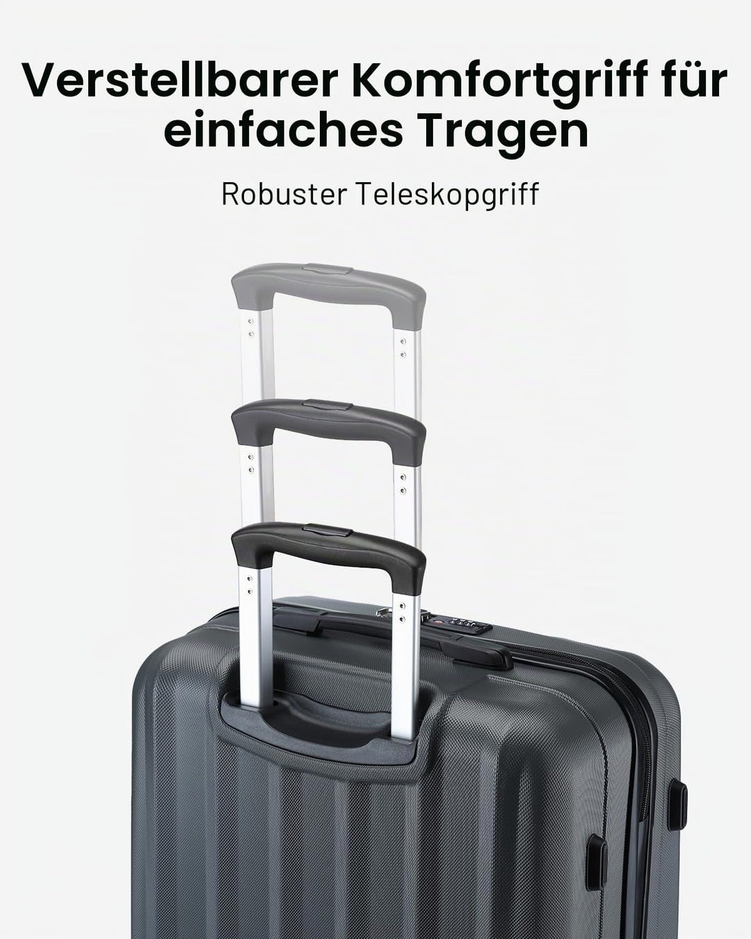 KONO Hartschale Gepäck Leichten ABS Reisekoffer Rollenkoffer 4 Rollen Grau L, Grau L