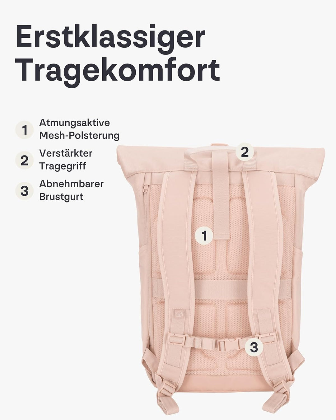 Johnny Urban Rolltop Rucksack Damen Gross Rosa - Allen Large - Laptop Backpack für Uni, Business, Fa
