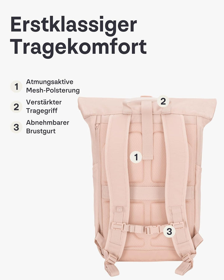 Johnny Urban Rolltop Rucksack Damen Gross Rosa - Allen Large - Laptop Backpack für Uni, Business, Fa