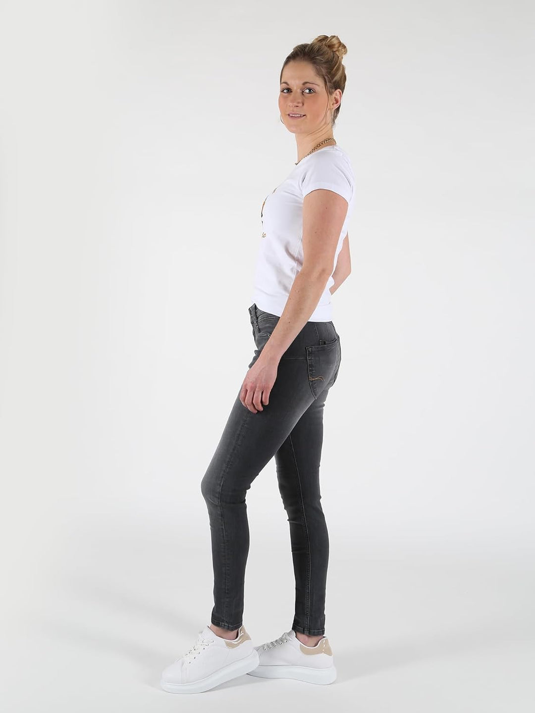 M.O.D. Damen Jeans Ellen - Skinny Fit - Grau - Florencia Grey W25-W34 89% Baumwolle Stretchjeans, Gr