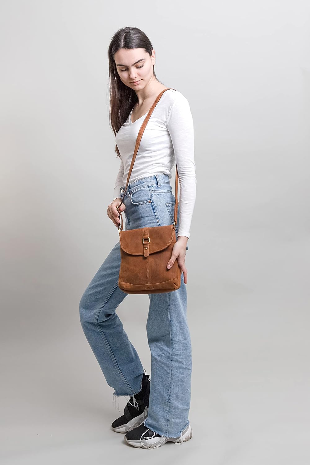 LEABAGS Leder Handtasche Damen I Premium Echtleder Umhängetasche I Damen Schultertasche I Damentasch