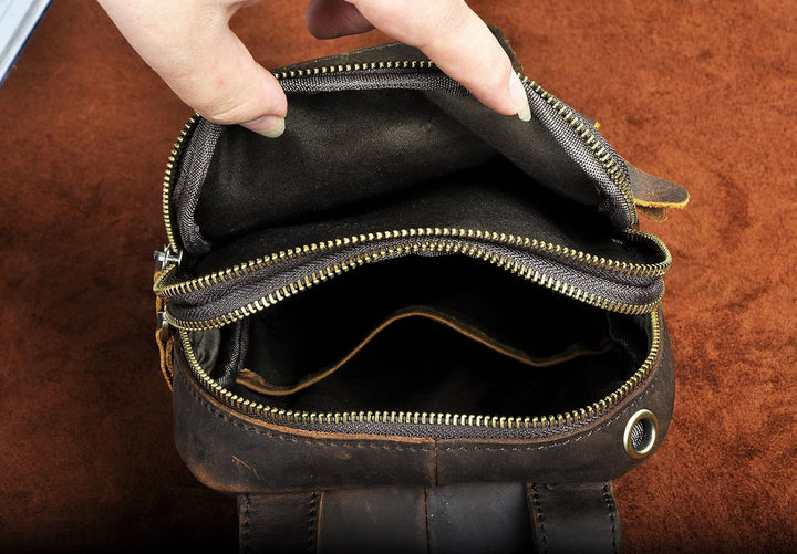 Le'aokuu Herren Echtes Leder Brusttasche Crossbody Bag Sling Bag Schultertasche Gurteltasche Umhänge