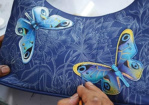 Anuschka Handbemalte Damen-Tragetasche aus echtem Leder, klassische Arbeitstasche, abnehmbare optisc