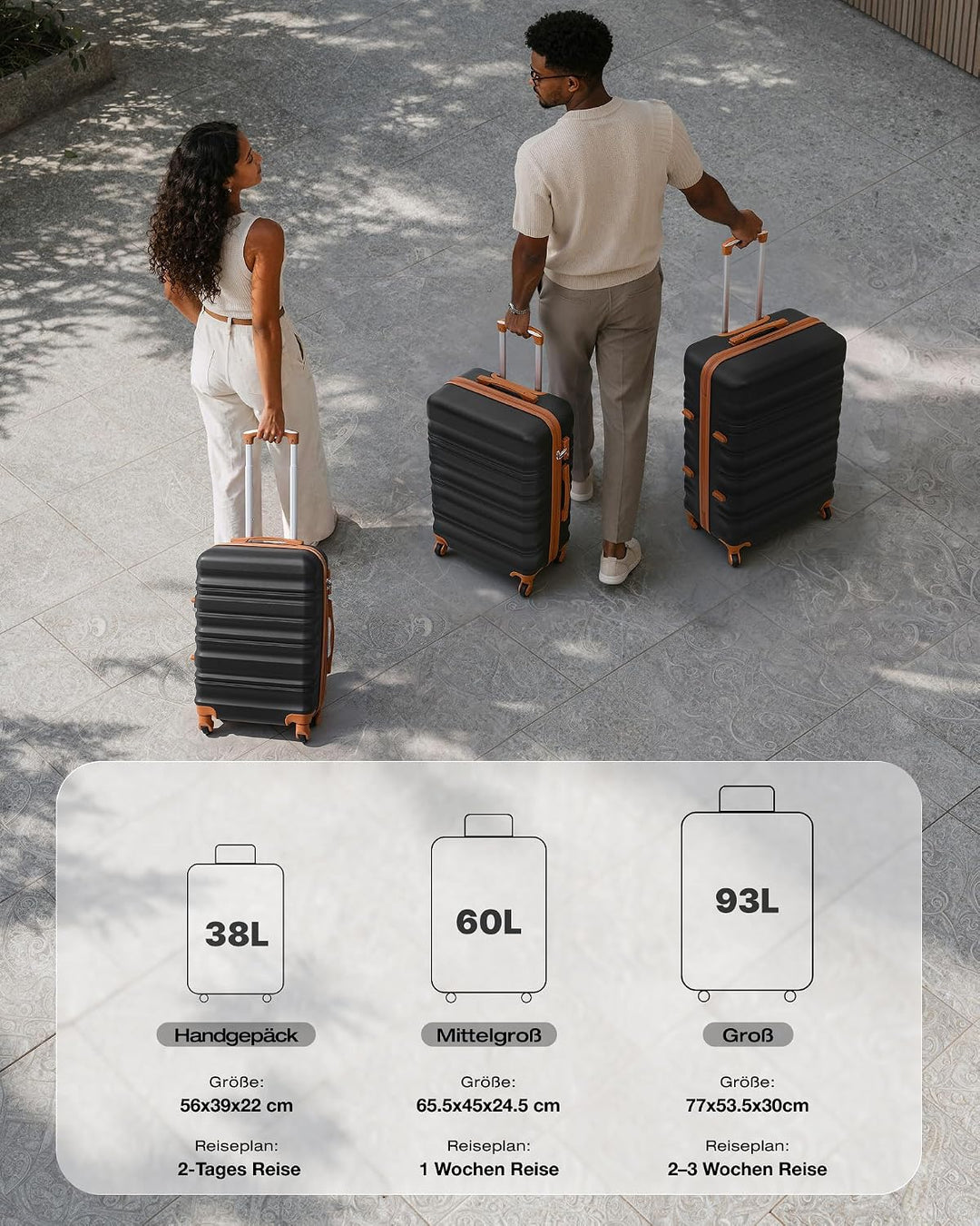 COOLIFE Hartschalen-Koffer Trolley Rollkoffer Reisekoffer mit TSA-Schloss und 4 Rollen (Schwarz/Brau