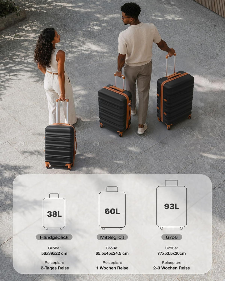 COOLIFE Hartschalen-Koffer Trolley Rollkoffer Reisekoffer mit TSA-Schloss und 4 Rollen (Schwarz/Brau