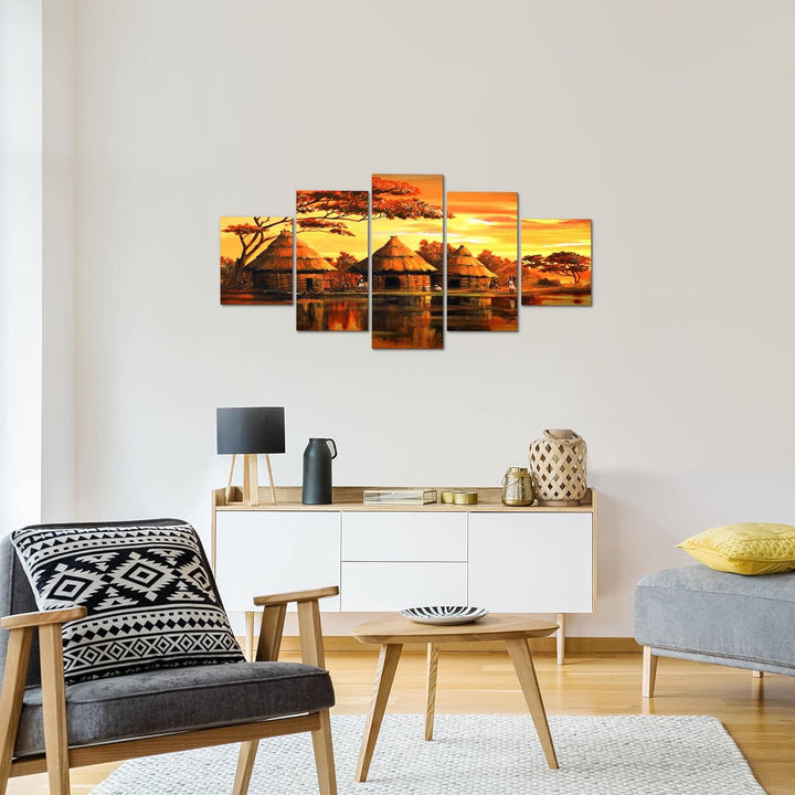 Runa Art Wandbilder Afrika Massai 5 Teilig Bild auf Vlies Leinwand Deko Wohnzimmer Schlafzimmer Sonn