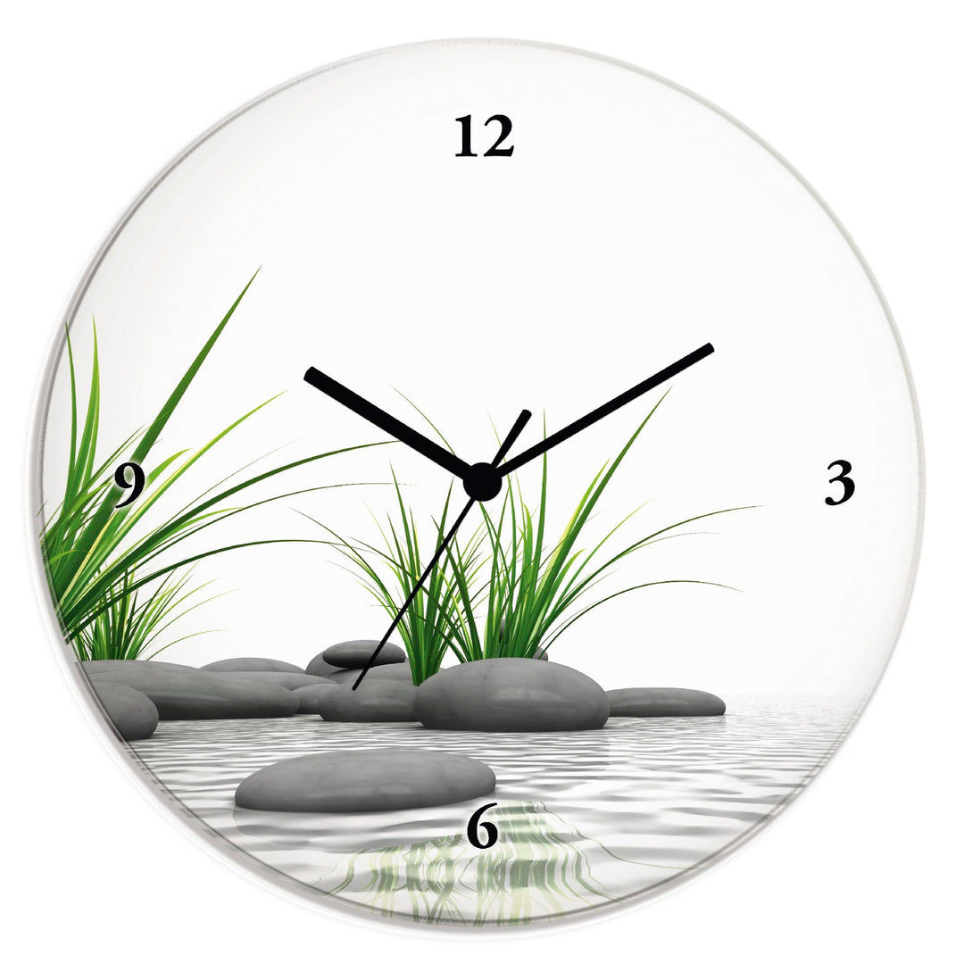 ARTLAND Wanduhr ohne Tickgeräusche Glas Funkuhr Ø 30 cm Rund Lautlos 3 D Steine Steine Funkuhr, Stei