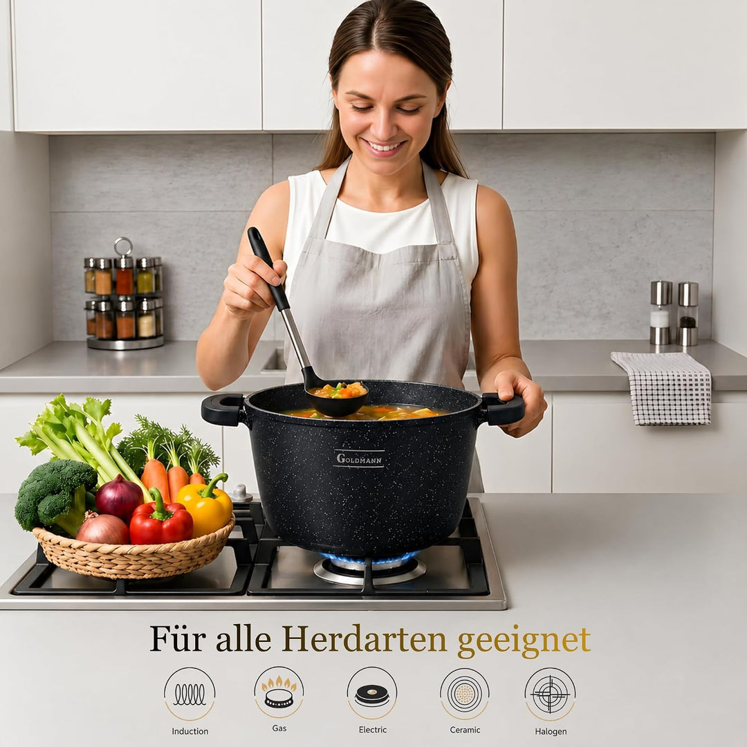 GOLDMANN 20 CM Aluguss Kochtopf 4L | Suppentopf Schmortopf induktionsgeeignet mit Keramik Antihaftbe