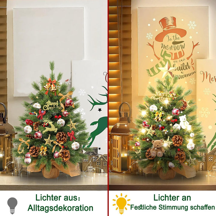 YRHome 60cm Mini Weihnachtsbaum künstlich klein Tischweihnachtsbaum Tannenbaum mit Beleuchtung künst