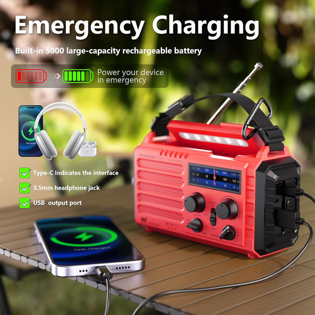 Mesqool Notfallradio Solar Kurbel Tragbares Radio, Wasserdicht LED Dynamo Lampe Powerbank AM/FM/SW-R