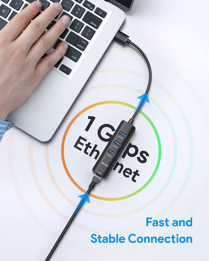 USB C zu Ethernet Adapter,ABLEWE 4-in-1 RJ45 zu USB-C/Thunderbolt 3 zu Gigabit Ethernet LAN Netzwerk