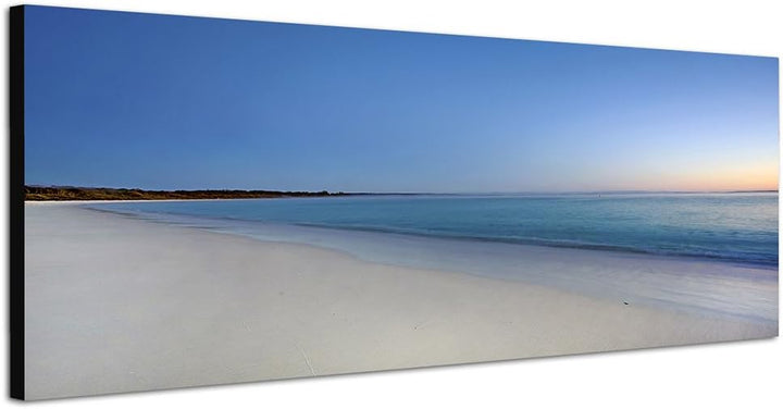 Paul Sinus Art Panoramabild auf Leinwand und Keilrahmen 150x50cm Sandstrand Meer Abenddämmerung
