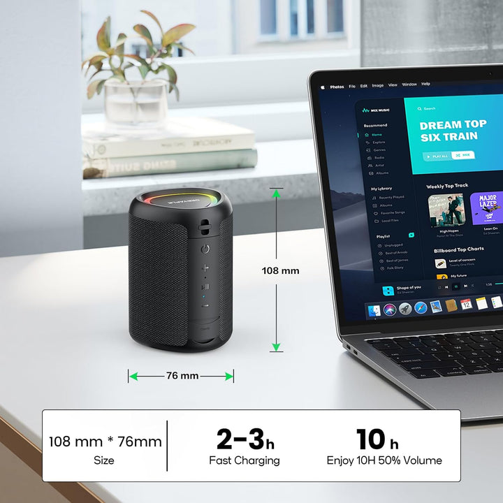 Deeyaple A46 Bluetooth-Lautsprecher Bluetooth 5.3, Surround-Sound, kompakt und tragbar, 10 Stunden A