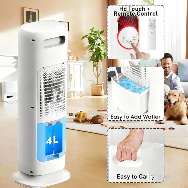 Turmventilator Klimaanlage mit Heizung & Luftbefeuchtung, Flügelloser Heizlüfter mit Fernbedienung,