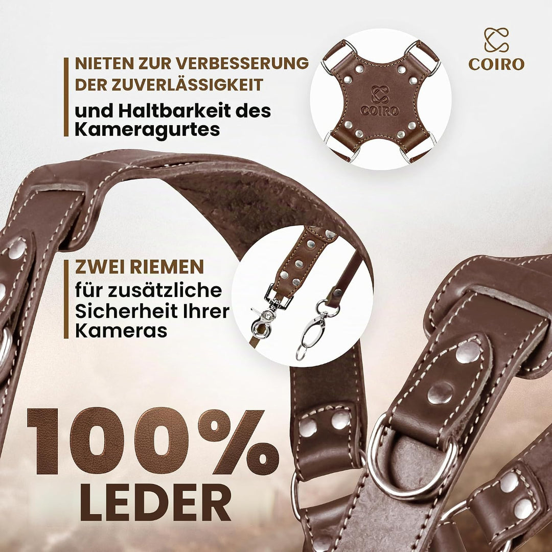 C Coiro Kameragurt für 2 Kameras - Dual Shoulder Leder Kameragurt - Doppel Kameragurt für DSLR/SLR,