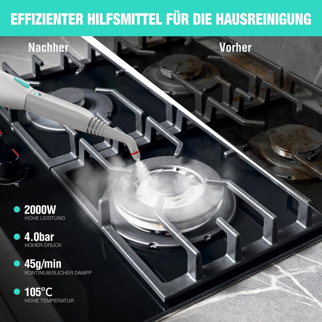 HAUSHOF Dampfreiniger 2000W, mit 1,5L Tank, max. 4,0 bar Dampfdruck, Aufheizzeit 8 Min, Dampfzeit bi