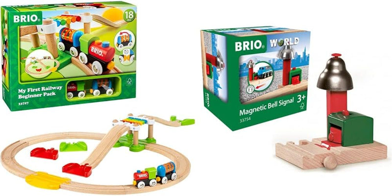 BRIO World 33727 Mein erstes Bahn Spiel Set - Zug mit Waggon, Schienen & Hängebrücke & World 33754 M