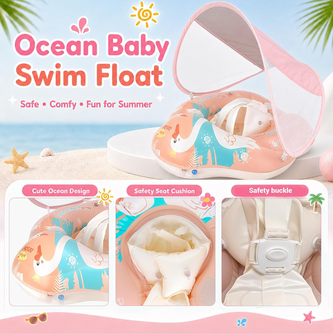 Baby Schwimmring mit Sonnendach, Schwimmring Baby ab 3 Monate, Aufblasbarer Baby Swim Float mit Sich